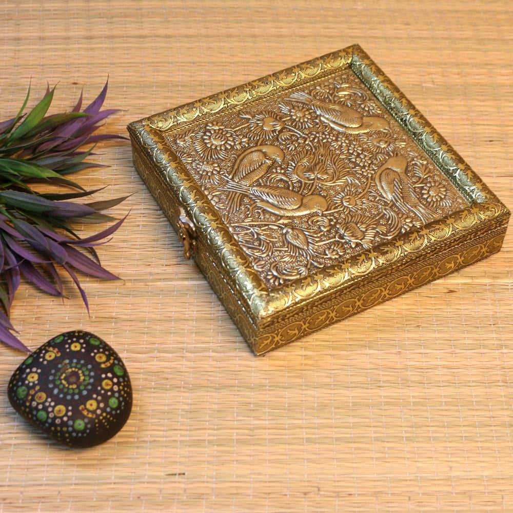 Wooden Bird Dry Fruit Box | 8×8 inches | Handcrafted Indian Gifting