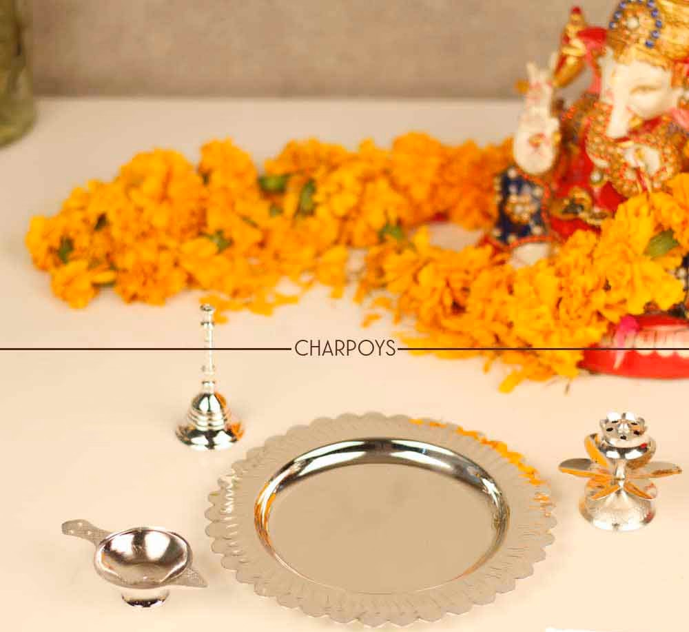 Brass & Silver Pooja Thali – Set of 4