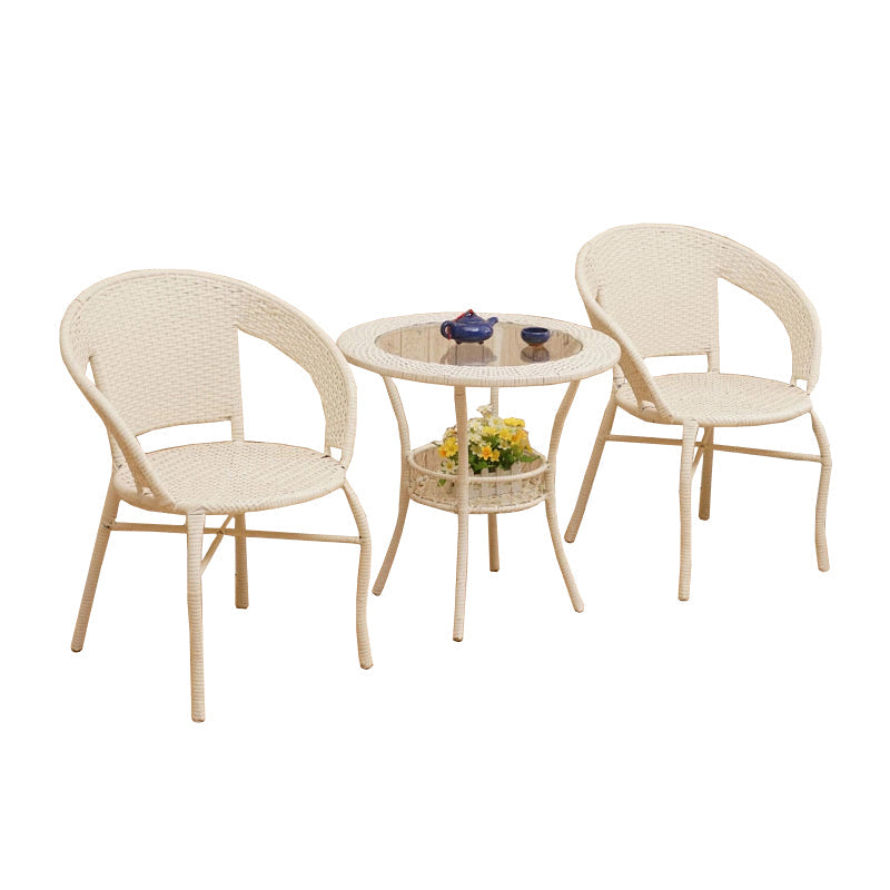 3-Piece Woven Bistro Dining Set with 2 Chairs & Round Glass Table
