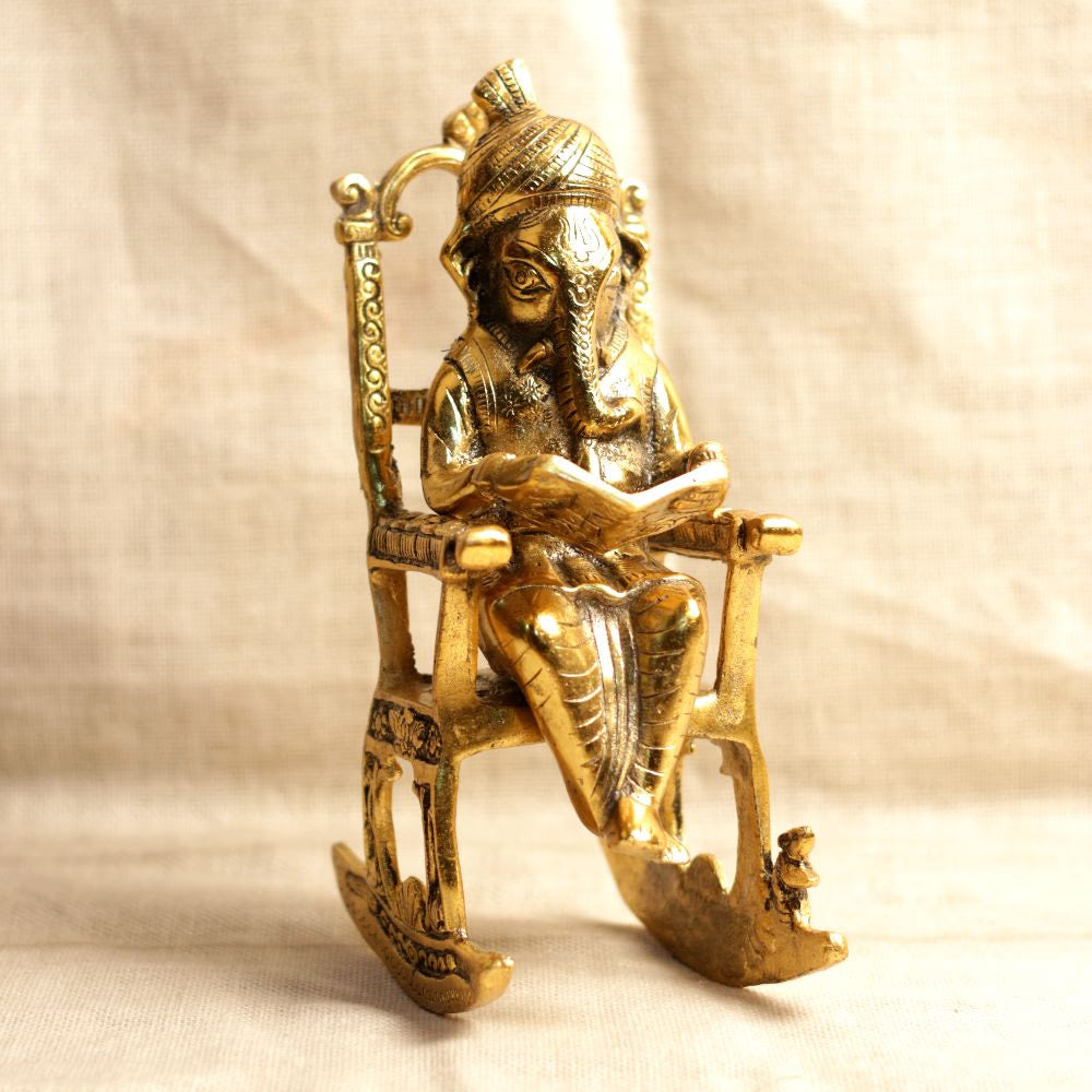 Metal Ganesha Sitting on Chair — Handcrafted Deity Figurine
