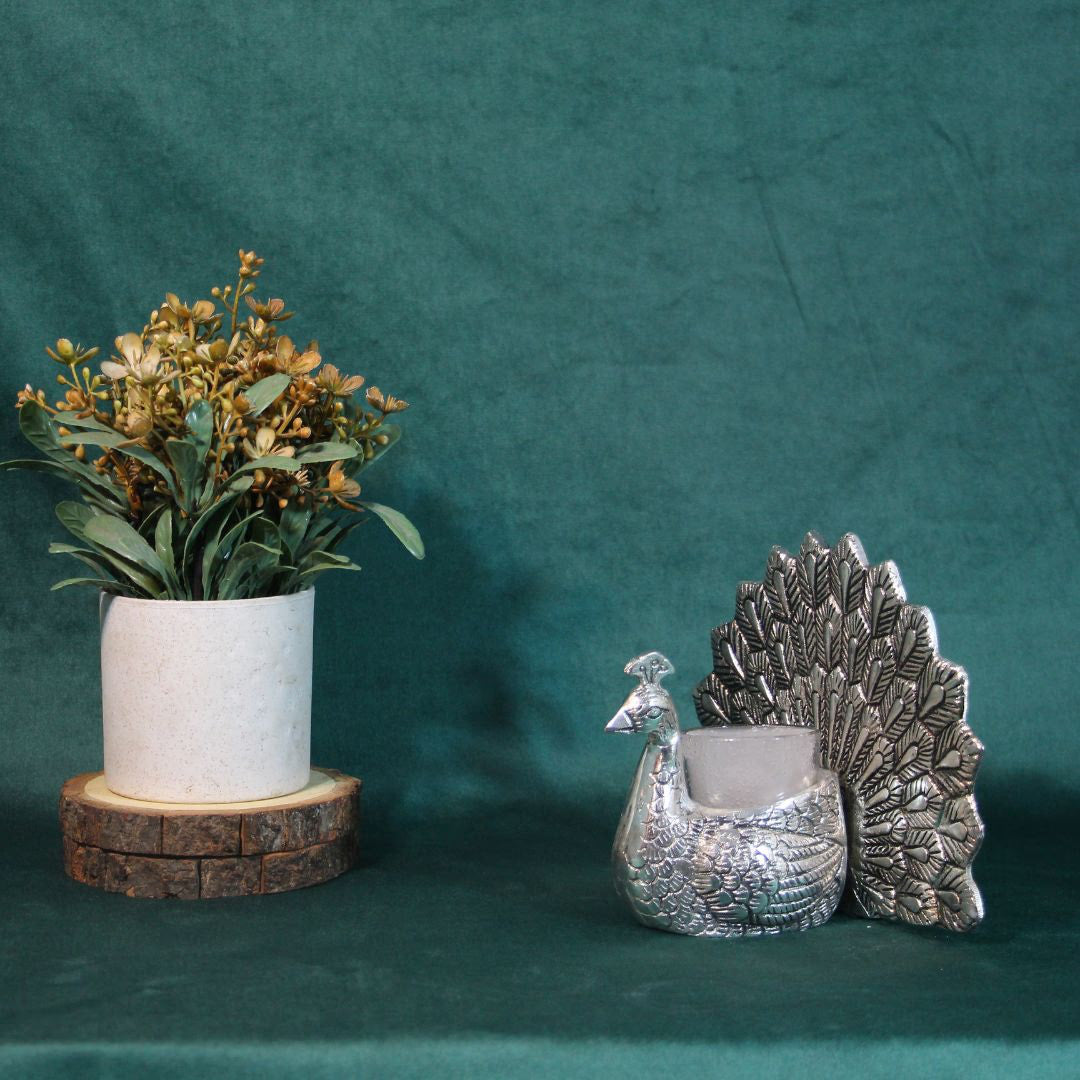 Metal Peacock Candle Holder — Handcrafted Decorative Mor Diya Stand