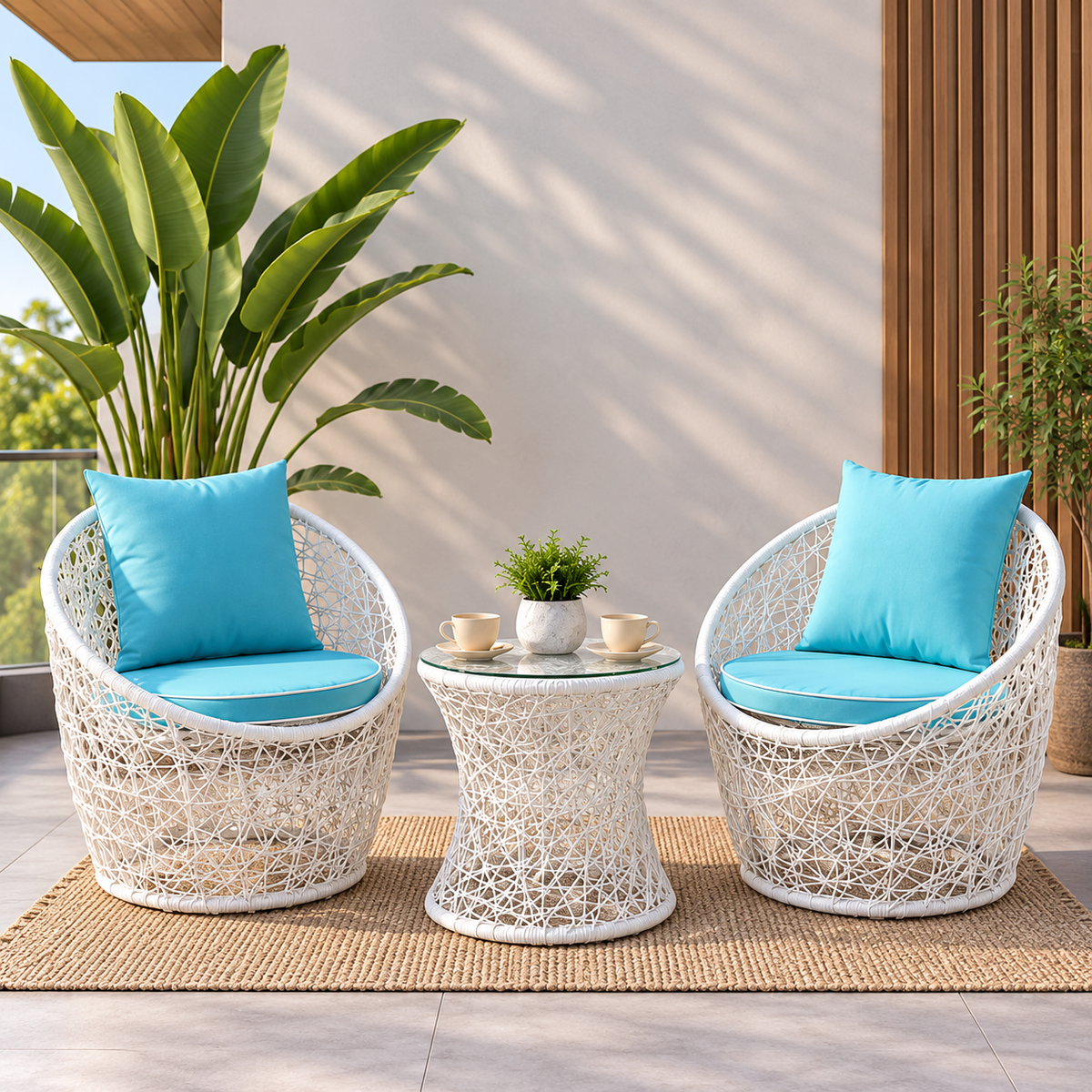 2-Piece Outdoor Woven Lounge Chair Set with Round Accent Table