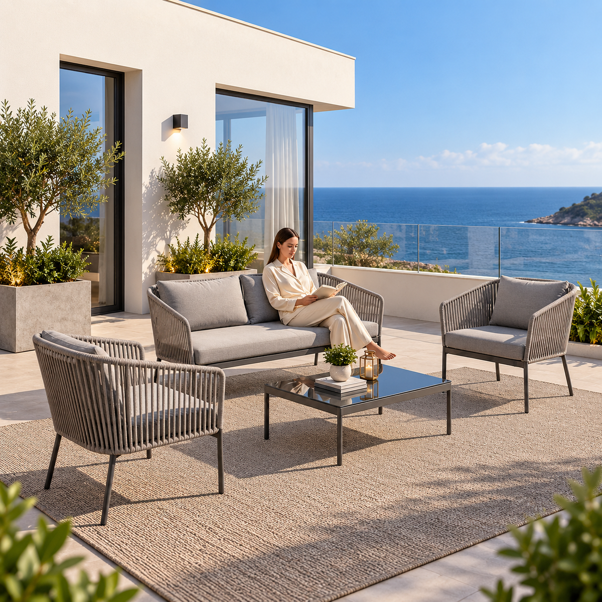 4 Piece Outdoor Patio Furniture Set | Sofa, Chairs & Coffee Table