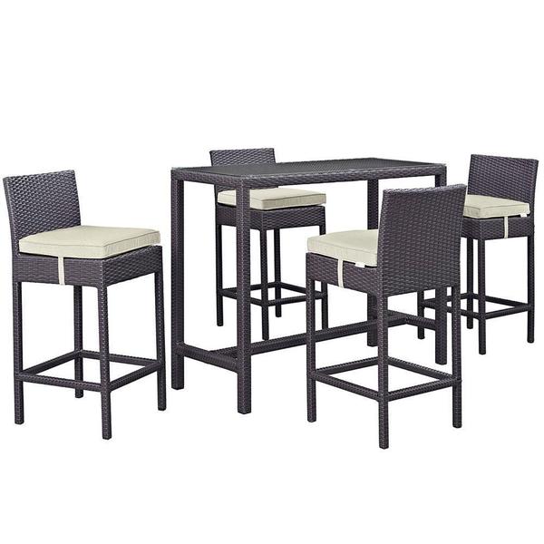 Outdoor Wicker Bar Table Set with 4 Counter Height Chairs