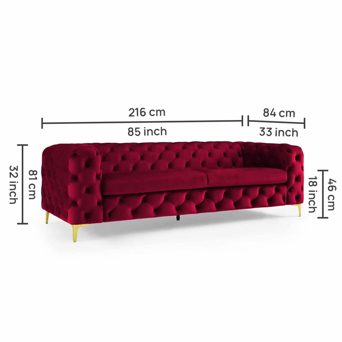 Modern Chesterfield 3 Seater Sofa | Shivora Crafts