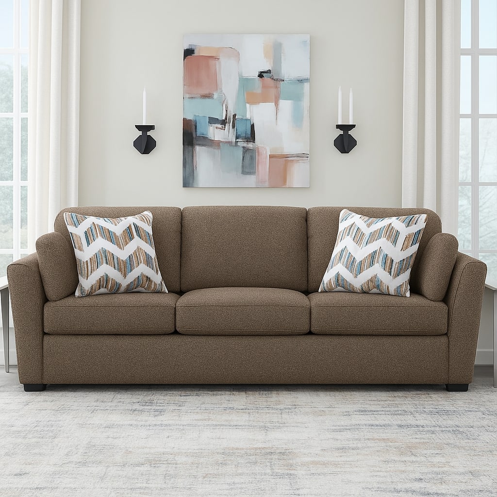 Classic 3-Seater Fabric Sofa with Cushioned Back & Rolled Arms
