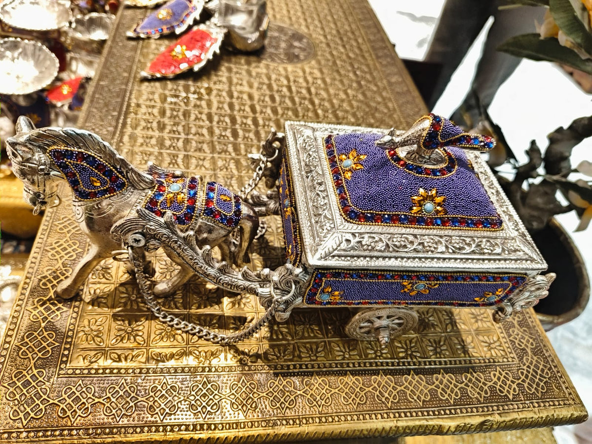 Metal Horse Cart with Stone Work – Handcrafted Decorative Showpiece