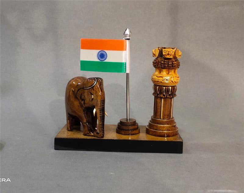 Brown Elephant Ashok Flag Table Top | Handcrafted Patriotic Decor & Gift