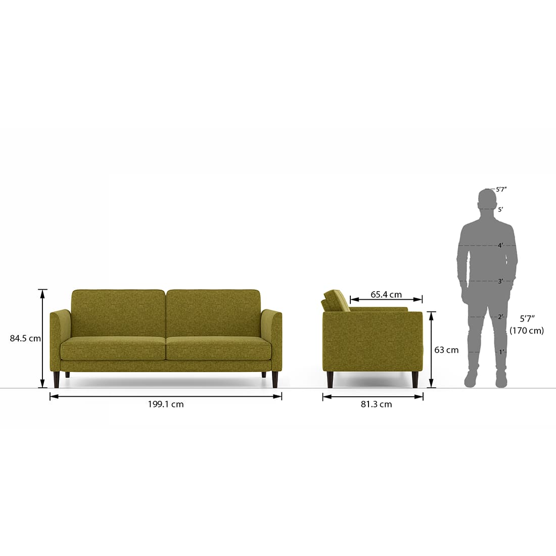 Modern 3 Seater Fabric Sofa with Cushioned Backrest- Shivora Crafts