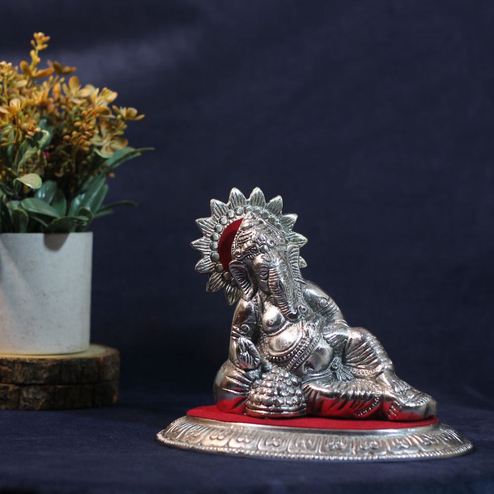Metal Lete Ganesh — Handcrafted Reclining Ganesha Figurine