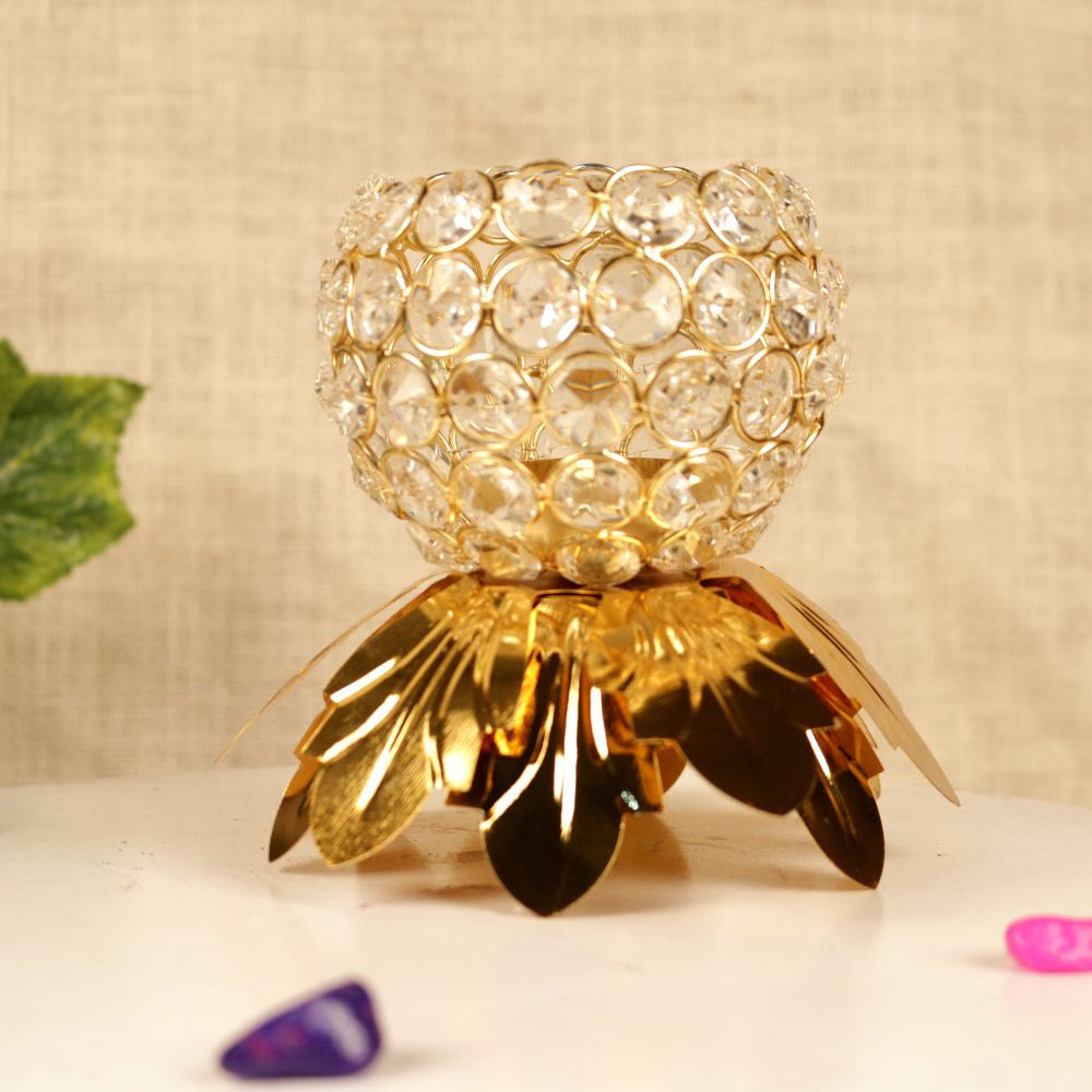Crystal Flower Diya – Elegant Decorative Glass Diya for Festive & Home Décor