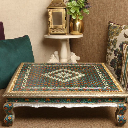 Square Blue Meena Chowki | 24×24 inches | Handcrafted Rajasthani Puja Stool