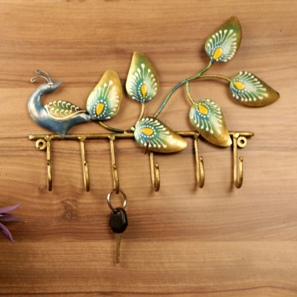 IRON PAINTED WALL PEACOCK 6 HOOK