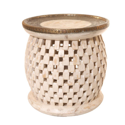 Handcrafted Barrel Style Cutting Work Side Table & Stool – Premium Wooden Accent Furniture