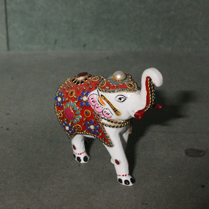 Metal White Jewellery Elephant Figurine 5" — Handcrafted Embellished Showpiece