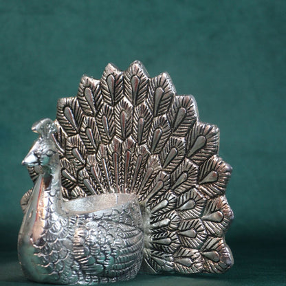 Metal Peacock Candle Holder — Handcrafted Decorative Mor Diya Stand