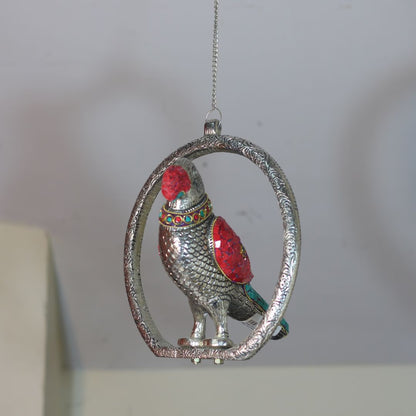 Metal Stone Ring Parrot Figurine — Handcrafted Decorative Showpiece