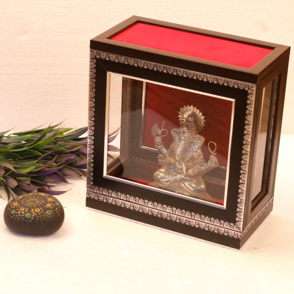 Metal Ganesh in Box Frame 9" — Handcrafted Framed Ganesha Wall Decor