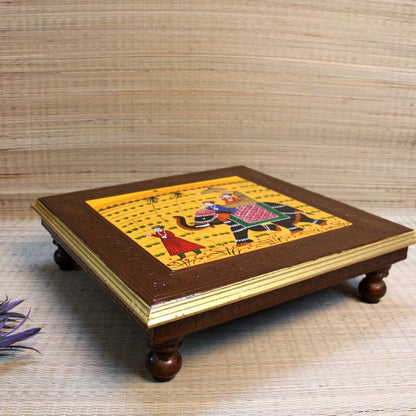 Wooden Printed Elephant Chowki 18×18