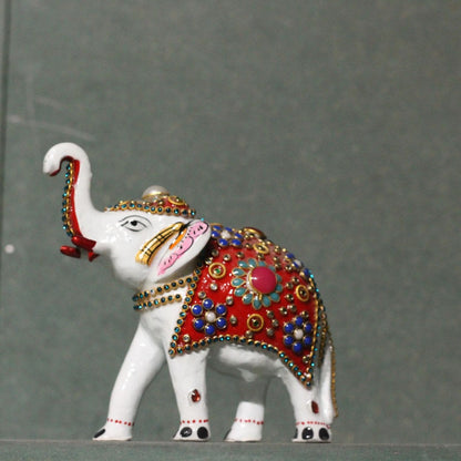 Metal White Jewellery Elephant Figurine 5" — Handcrafted Embellished Showpiece