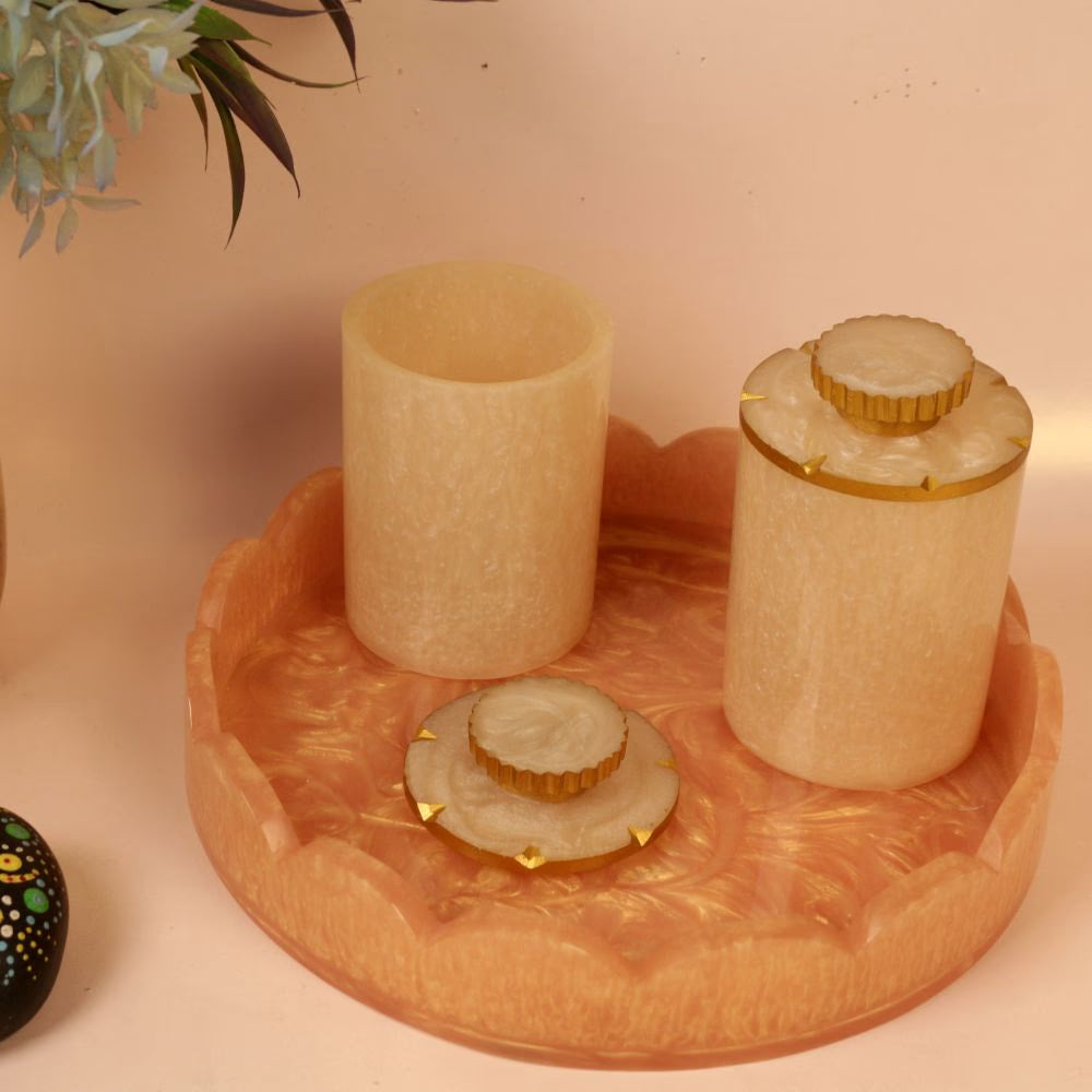Resin Tray Round with Jaar – Handcrafted Decorative Serving Set