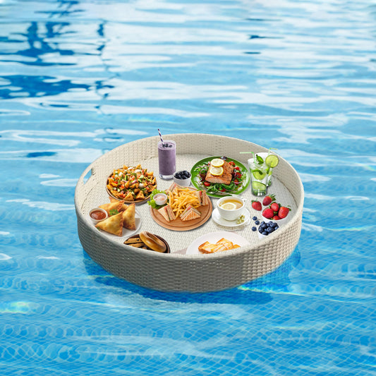 Round Floating Pool Tray | Woven Poolside Food & Drink Serving Tray