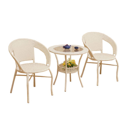 3-Piece Woven Bistro Dining Set with 2 Chairs & Round Glass Table