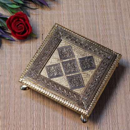 10x10 Wooden Regzin Chowki | Decorative Pooja Bajot | Handcrafted Wooden Chowki for Home Temple & Religious Ceremonies