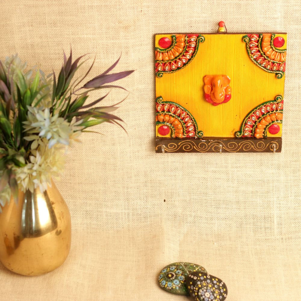 Ganesh Square Key Holder – Yellow