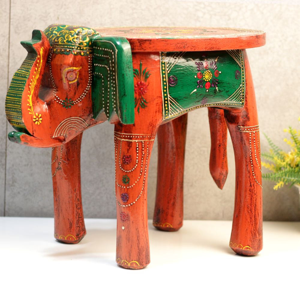 10' Wooden Colorful Elephant Stool