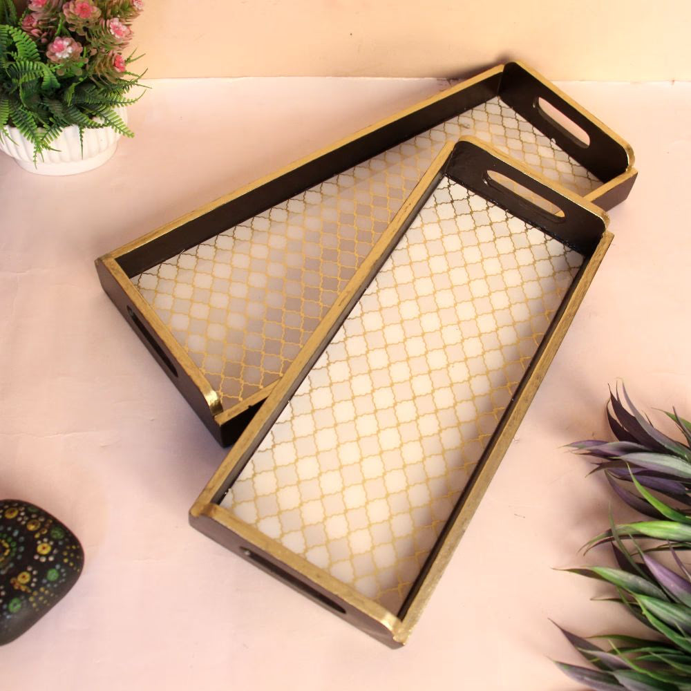 Handcrafted Gold Serving Tray Set (Set of 2) – Premium Decorative & Serving Tray