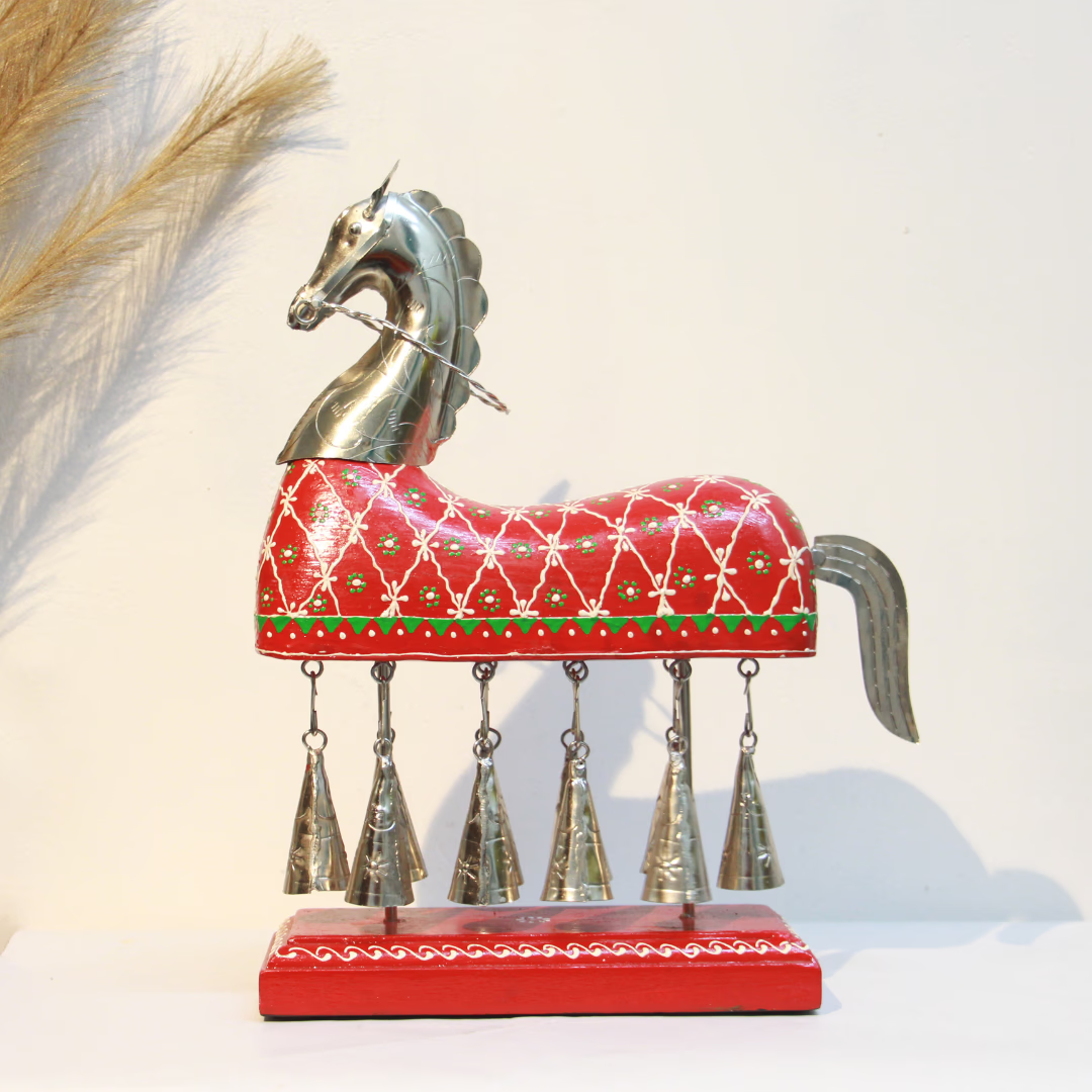Wooden 10 Bell Horse | 21 inches | Handcrafted Indian Decorative Showpiece
