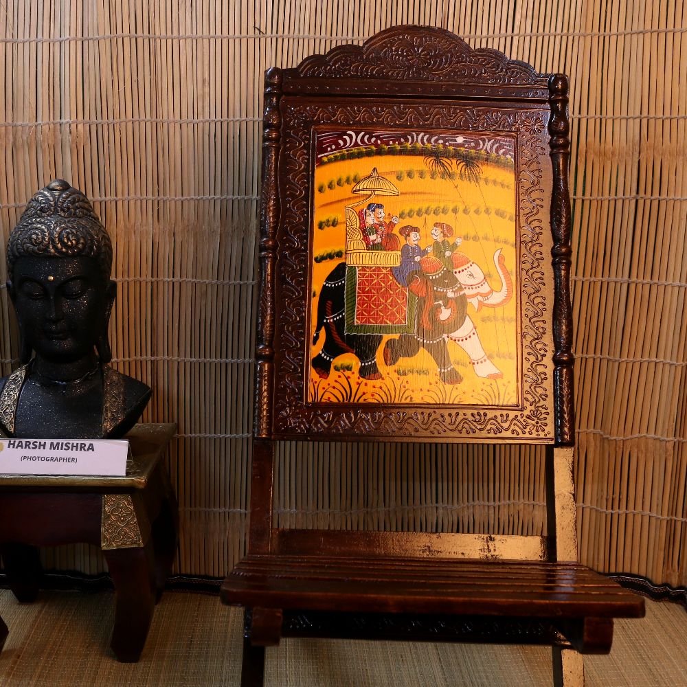 Handcrafted Wooden Painted Mehrap Chair – Single Decorative Royal Chair for Home Décor & Gifting