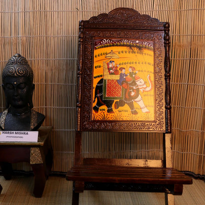 Handcrafted Wooden Painted Mehrap Chair – Single Decorative Royal Chair for Home Décor & Gifting