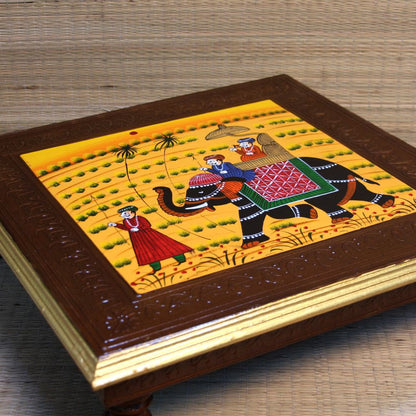 Wooden Printed Elephant Chowki 18×18