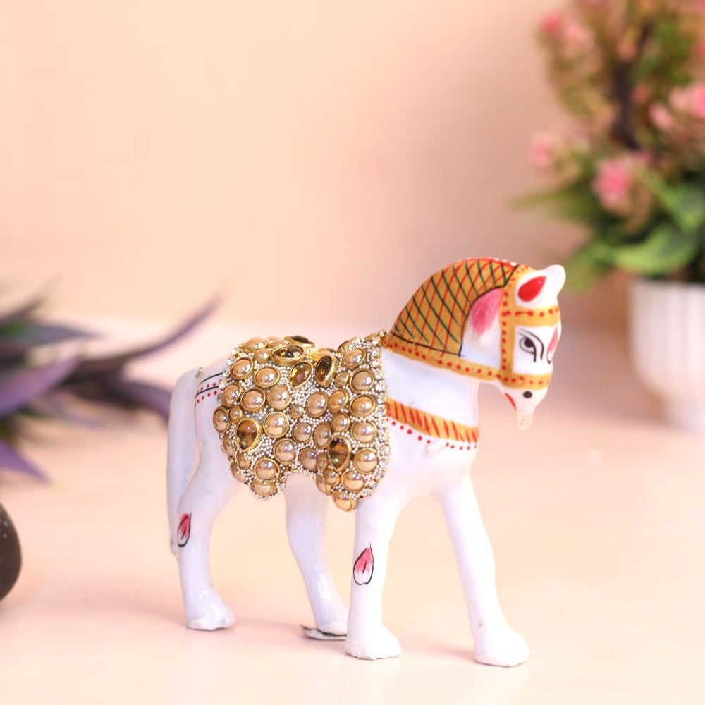 White Metal Stone Horse Figurine 3" — Handcrafted Decorative Showpiece