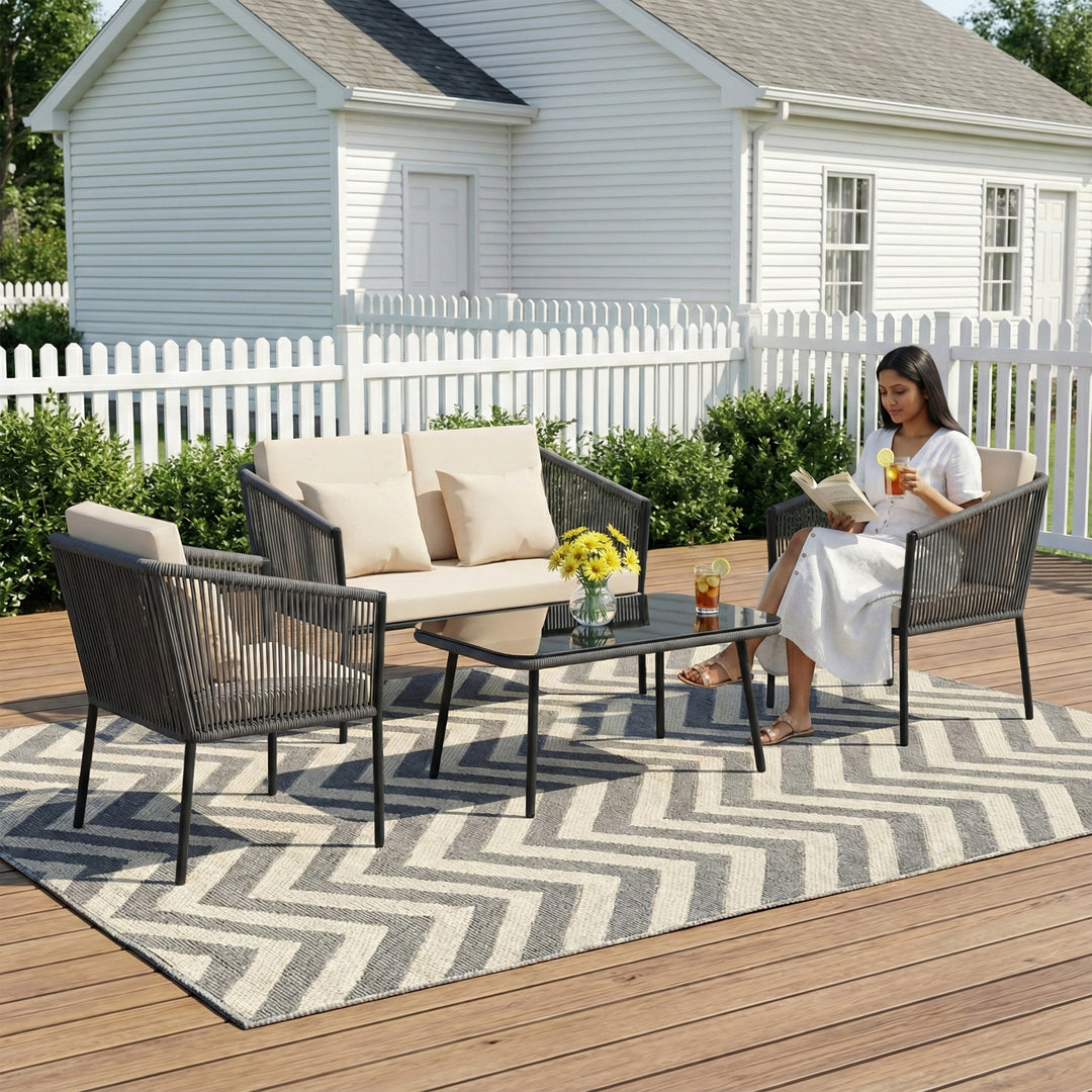 4-Piece Outdoor Patio Conversation Set with Loveseat, Chairs & Coffee Table