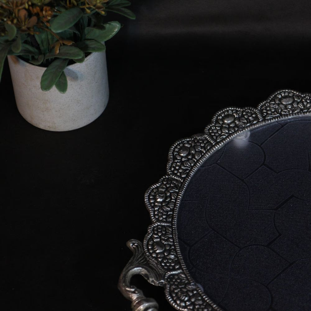 Metal Round Tray (Fibre) — Handcrafted Decorative Serving Tray