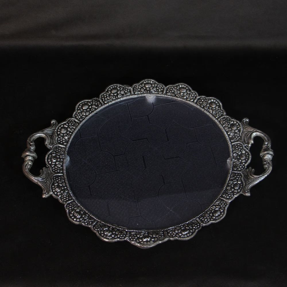 Metal Round Tray (Fibre) — Handcrafted Decorative Serving Tray