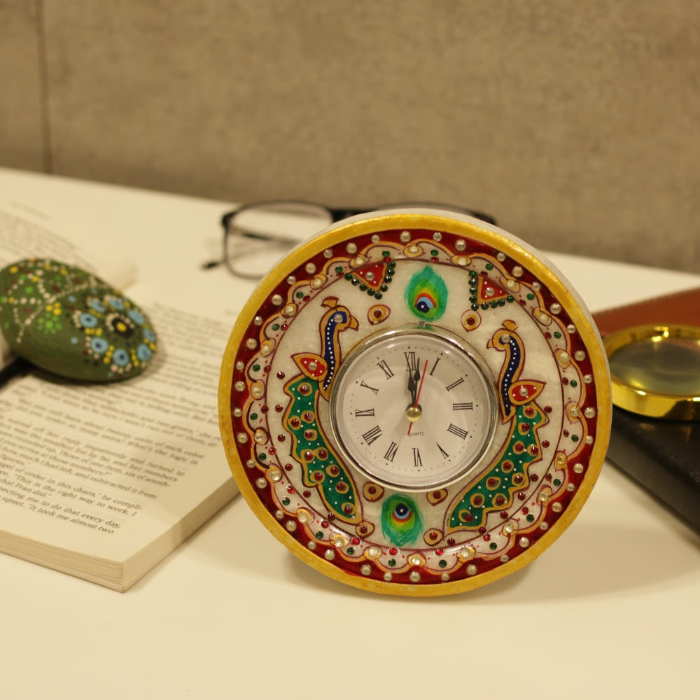 Marble Peacock Table Clock