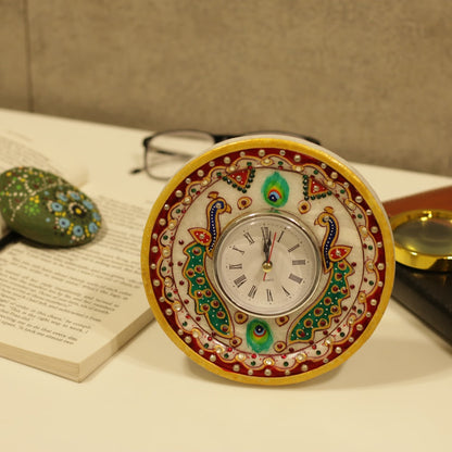Marble Peacock Table Clock