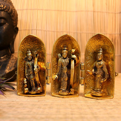 Handcrafted Metal Open to Close Ram Darbar – Foldable Divine Wall & Table Décor for Home Temple