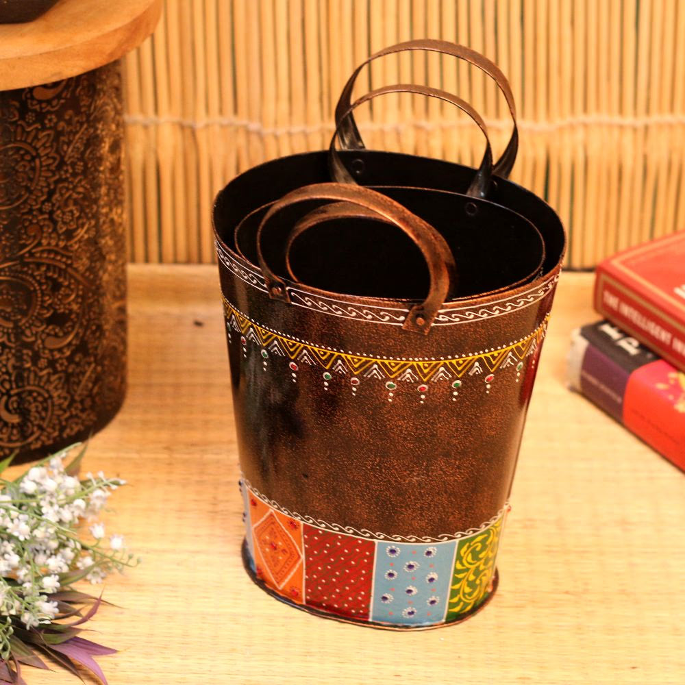 Iron Printed Oval Planter Set
