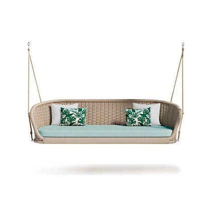 Outdoor Hanging Swing Sofa – Woven Patio Hanging Bench with Cushions