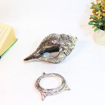 Metal Silver Shankh — Handcrafted Decorative Conch Shell Showpiece