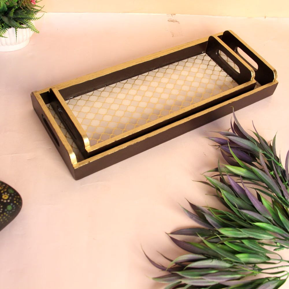 Handcrafted Gold Serving Tray Set (Set of 2) – Premium Decorative & Serving Tray