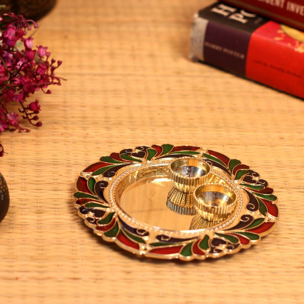 Handcrafted Small Flower Pooja Thali – Decorative Floral Aarti Plate for Home Temple