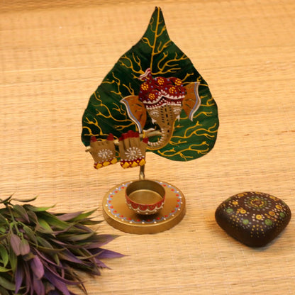 Iron Painted Tea Light Leaf Ganesha