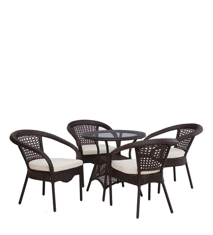 5-Piece Woven Patio Dining Set with 4 Armchairs & Glass-Top Table