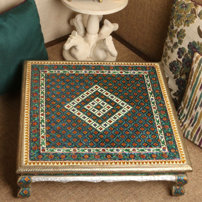 Square Blue Meena Chowki | 24×24 inches | Handcrafted Rajasthani Puja Stool